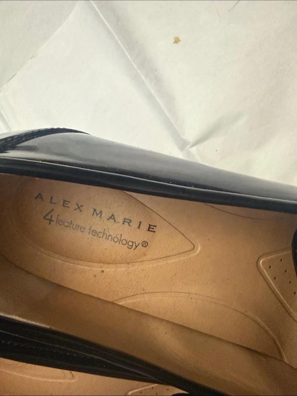 Alex Marie Black Patent Loafers with Gold Buckle Accent